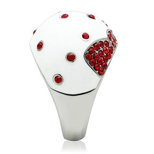 High polished (no plating) Stainless Steel Ring with Top Grade Crystal  in Ruby