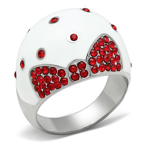 High polished (no plating) Stainless Steel Ring with Top Grade Crystal  in Ruby
