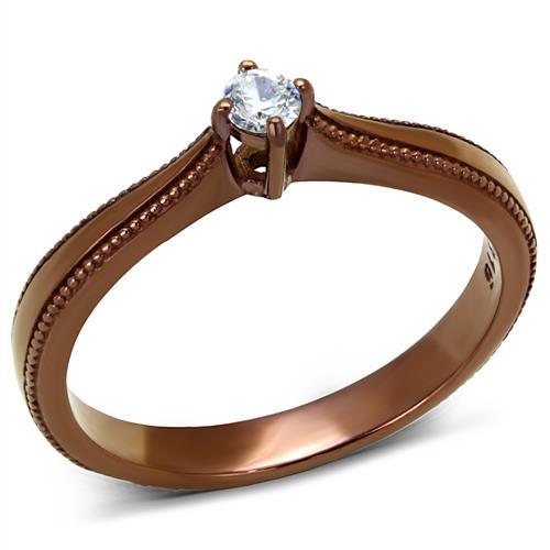 IP Coffee light Stainless Steel Ring with AAA Grade CZ  in Clear