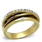 IP Gold(Ion Plating) Stainless Steel Ring with Top Grade Crystal  in Clear
