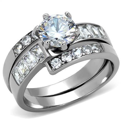No Plating Stainless Steel Ring with AAA Grade CZ  in Clear