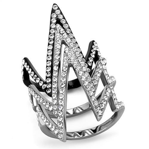 Two-Tone IP Black (Ion Plating) Stainless Steel Ring with Top Grade Crystal  in Clear