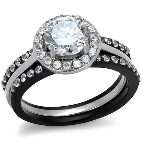 Two-Tone IP Black (Ion Plating) Stainless Steel Ring with AAA Grade CZ  in Clear