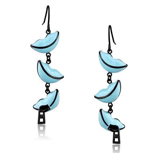 IP Black(Ion Plating) Stainless Steel Earrings with Epoxy  in Sea Blue