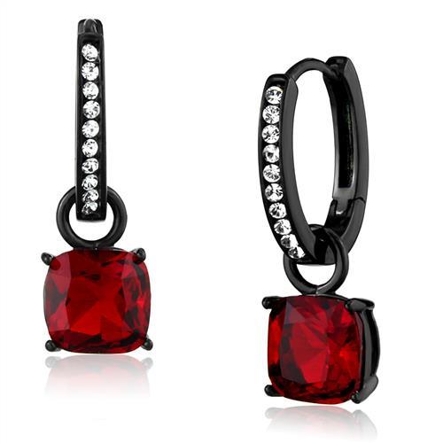 IP Black(Ion Plating) Stainless Steel Earrings with Synthetic Synthetic Glass in Siam