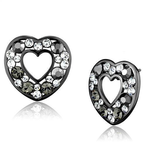IP Light Black  (IP Gun) Stainless Steel Earrings with Top Grade Crystal  in Multi Color