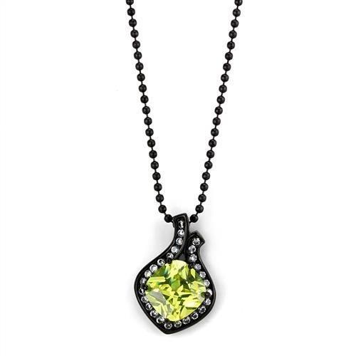 IP Black(Ion Plating) Stainless Steel Chain Pendant with AAA Grade CZ  in Apple Green color