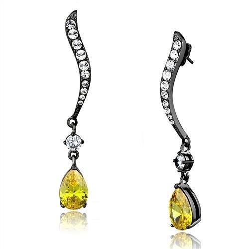IP Light Black  (IP Gun) Stainless Steel Earrings with AAA Grade CZ  in Topaz