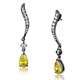 IP Light Black  (IP Gun) Stainless Steel Earrings with AAA Grade CZ  in Topaz