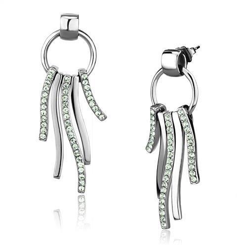 High polished (no plating) Stainless Steel Earrings with Top Grade Crystal  in Peridot