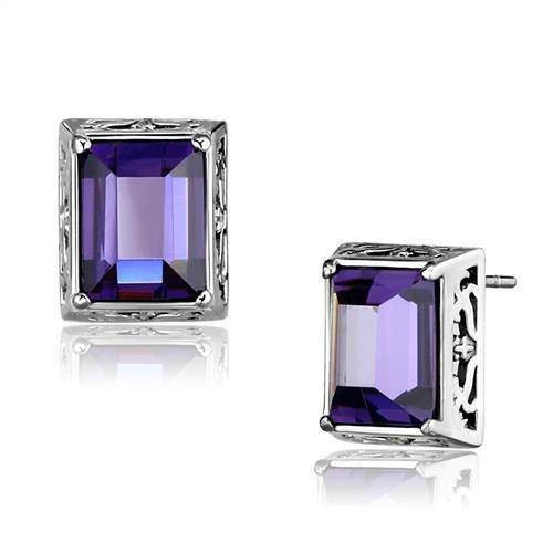 High polished (no plating) Stainless Steel Earrings with AAA Grade CZ  in Amethyst