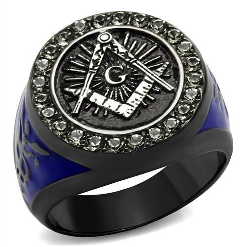 Two Tone IP Light Black (IP Gun) Stainless Steel Ring with Top Grade Crystal  in Black Diamond