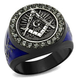 Two Tone IP Light Black (IP Gun) Stainless Steel Ring with Top Grade Crystal  in Black Diamond