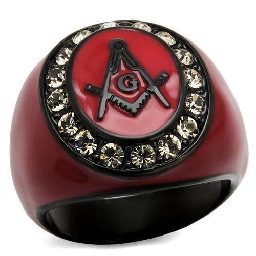 IP Black(Ion Plating) Stainless Steel Ring with Top Grade Crystal  in Black Diamond