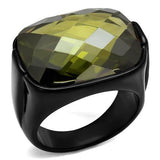 IP Black(Ion Plating) Stainless Steel Ring with AAA Grade CZ  in Olivine color