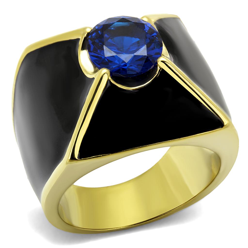 IP Gold(Ion Plating) Stainless Steel Ring with AAA Grade CZ  in London Blue