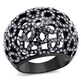 IP Light Black  (IP Gun) Stainless Steel Ring with Top Grade Crystal  in Tanzanite