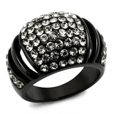 IP Black(Ion Plating) Stainless Steel Ring with Top Grade Crystal  in Hematite