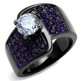 IP Light Black  (IP Gun) Stainless Steel Ring with AAA Grade CZ  in Light Amethyst