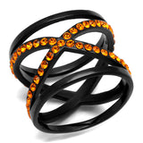 IP Black(Ion Plating) Stainless Steel Ring with Top Grade Crystal  in Orange