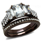 IP Dark Brown (IP coffee) Stainless Steel Ring with AAA Grade CZ  in Clear