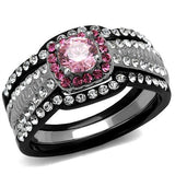 Two-Tone IP Black (Ion Plating) Stainless Steel Ring with AAA Grade CZ  in Light Rose
