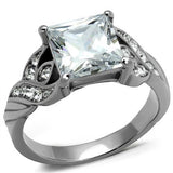 High polished (no plating) Stainless Steel Ring with AAA Grade CZ  in Clear