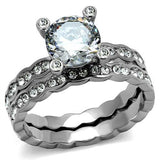 High polished (no plating) Stainless Steel Ring with AAA Grade CZ  in Clear