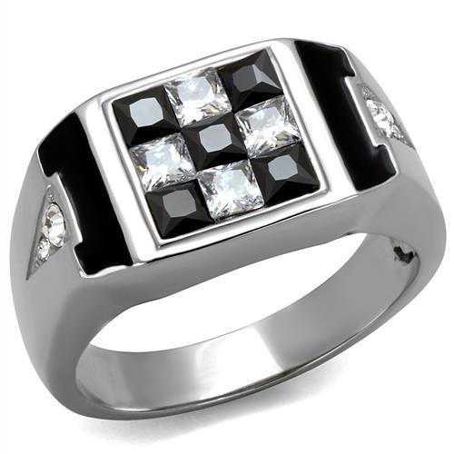 High polished (no plating) Stainless Steel Ring with AAA Grade CZ  in Jet