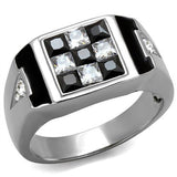 High polished (no plating) Stainless Steel Ring with AAA Grade CZ  in Jet