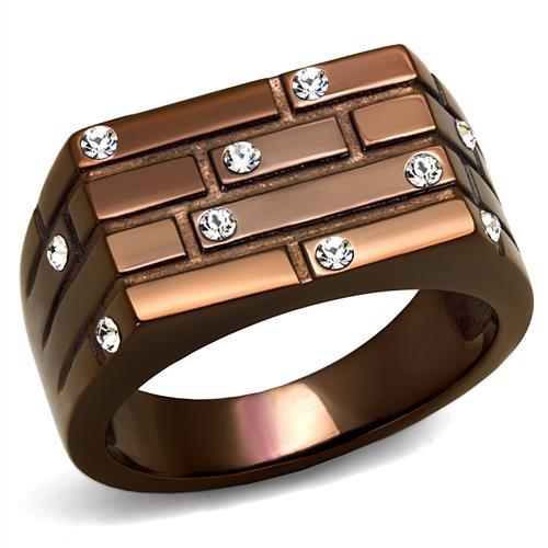 IP Coffee light Stainless Steel Ring with Top Grade Crystal  in Clear
