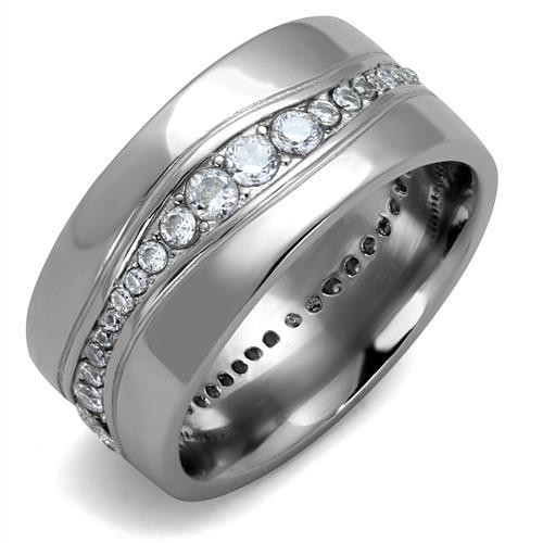 High polished (no plating) Stainless Steel Ring with AAA Grade CZ  in Clear