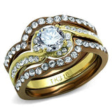 IP Gold & IP Light Brown (IP Light coffee) Stainless Steel Ring with AAA Grade CZ  in Clear