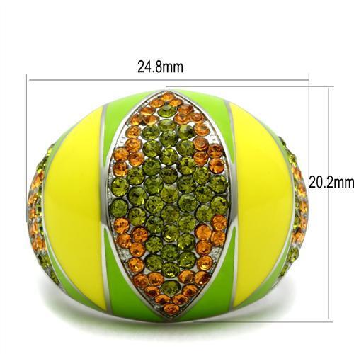 High polished (no plating) Stainless Steel Ring with Top Grade Crystal  in Multi Color