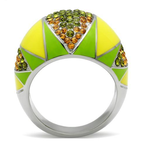 High polished (no plating) Stainless Steel Ring with Top Grade Crystal  in Multi Color