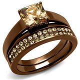 IP Coffee light Stainless Steel Ring with AAA Grade CZ  in Champagne