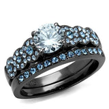 IP Light Black  (IP Gun) Stainless Steel Ring with AAA Grade CZ  in Clear
