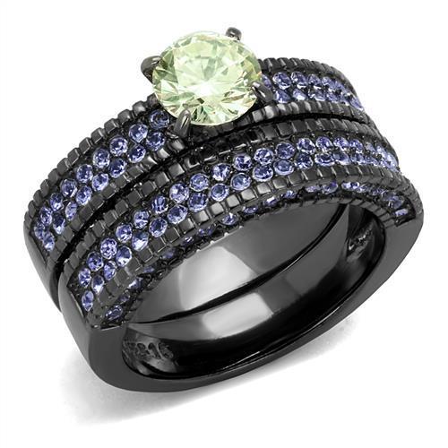 IP Light Black  (IP Gun) Stainless Steel Ring with AAA Grade CZ  in Apple Green color