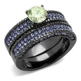 IP Light Black  (IP Gun) Stainless Steel Ring with AAA Grade CZ  in Apple Green color