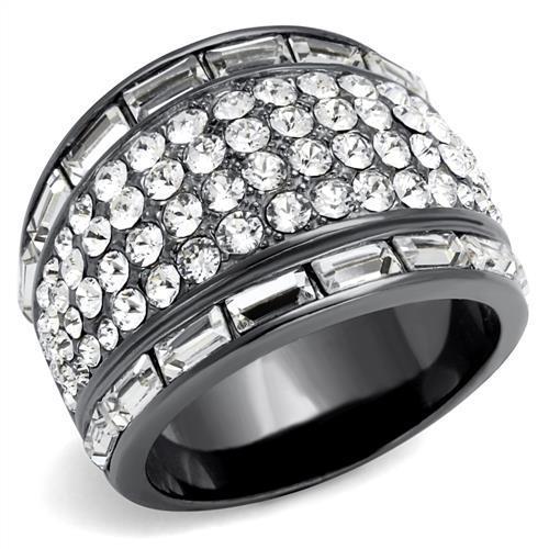 IP Light Black  (IP Gun) Stainless Steel Ring with Top Grade Crystal  in Clear