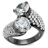 IP Light Black  (IP Gun) Stainless Steel Ring with AAA Grade CZ  in Clear