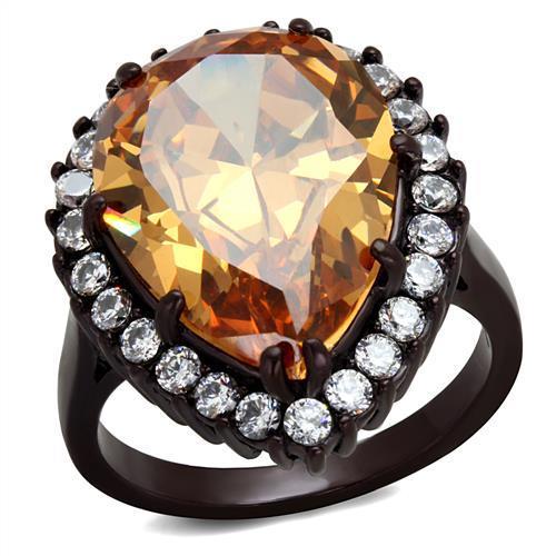 IP Dark Brown (IP coffee) Stainless Steel Ring with AAA Grade CZ  in Champagne