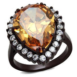 IP Dark Brown (IP coffee) Stainless Steel Ring with AAA Grade CZ  in Champagne
