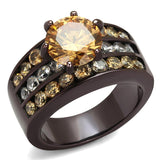 IP Dark Brown (IP coffee) Stainless Steel Ring with AAA Grade CZ  in Champagne
