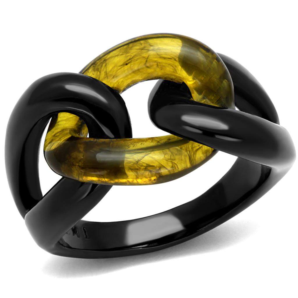 IP Black(Ion Plating) Stainless Steel Ring with Synthetic Synthetic Stone in Topaz