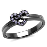 IP Light Black  (IP Gun) Stainless Steel Ring with Top Grade Crystal  in Light Amethyst