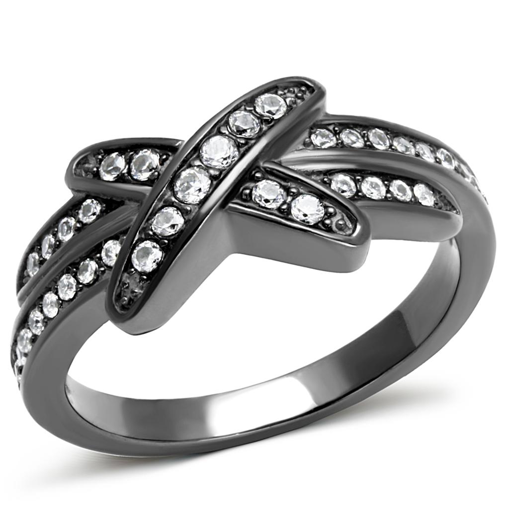 IP Light Black  (IP Gun) Stainless Steel Ring with AAA Grade CZ  in Clear