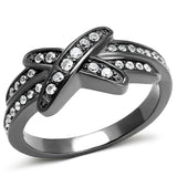 IP Light Black  (IP Gun) Stainless Steel Ring with AAA Grade CZ  in Clear