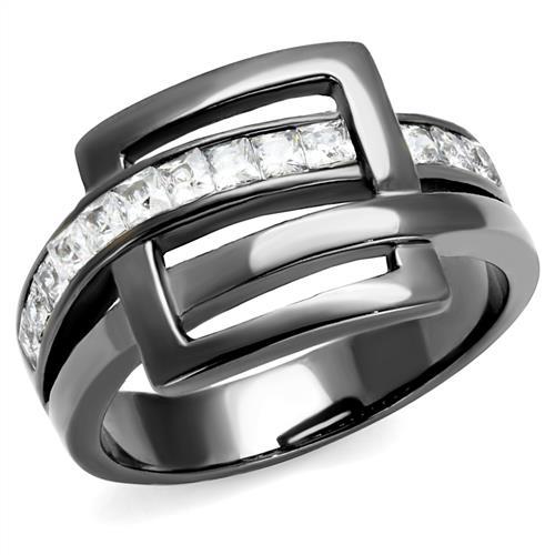 IP Light Black  (IP Gun) Stainless Steel Ring with AAA Grade CZ  in Clear