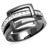 IP Light Black  (IP Gun) Stainless Steel Ring with AAA Grade CZ  in Clear